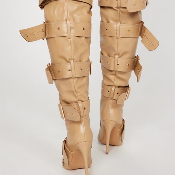 " BUCKLED  UP BABE  "  Over The Knee Heeled Boots - Nude ( BRAND NEW !!!!!! - Picture 2 of 6